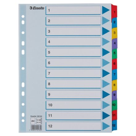 Elválasztólap, A4, regiszteres 1-12 laminált karton fülek 100162 Esselte