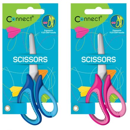 Olló 13cm, iskolai Connect, gumírozott fogóval, műanyag élvédővel, mérőskálával
