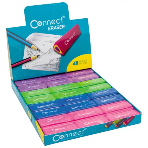 Radír Connect háromszögletű hasáb színes 48 db/kínáló doboz (45x15x15mm,)