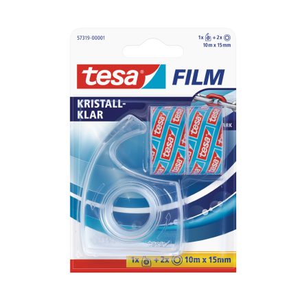 Ragasztószalag 15mmx10m irodai 2 db víztiszta szalag+adagoló 57319 Crystal Clear Tesa
