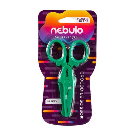 Olló, 12cm, biztonsági, műanyag krokodil forma, Nebulo