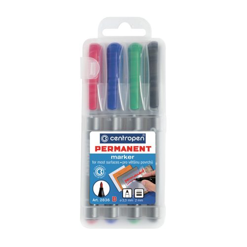 Alkoholos marker készlet, 2mm, B Centropen 2836, 4 klf. szín