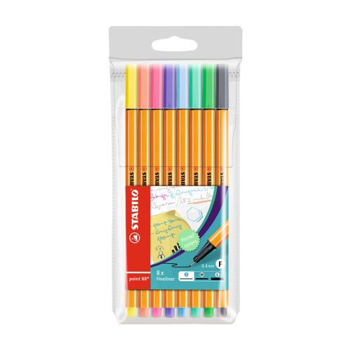 Rostirón, tűfilc készlet, 0,4mm, STABILO Point 88, 8 klf. pasztell szín