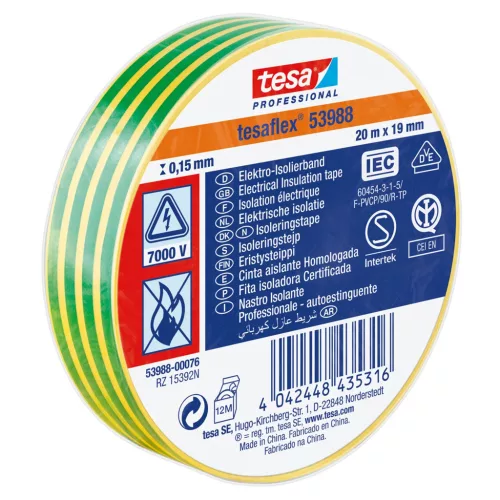 Szigetelőszalag 19mmX20m Tesa zöld/sárga