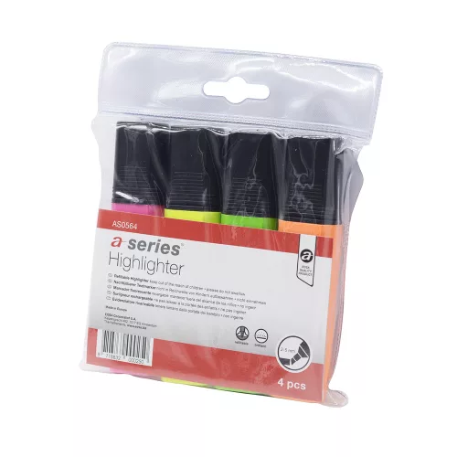 Szövegkiemelő készlet 1-5mm, vágott hegyű, lapos test, A-Series 4 klf. szín