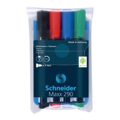   Tábla- és flipchart marker készlet 2-3mm, kerek végű Schneider Maxx 290, 4 klf. szín