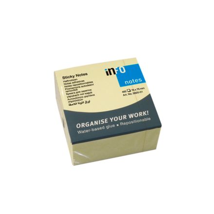 Jegyzettömb öntapadó, 75x75mm, 400lap, Info Notes sárga