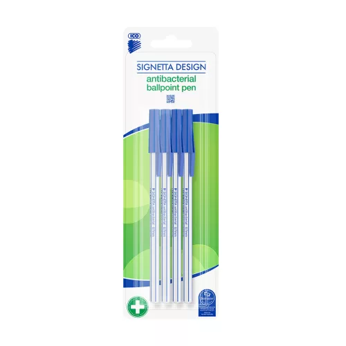 Golyóstoll 0,7mm, kupakos antibakteriális 4-es klt Ico Signetta, írásszín kék