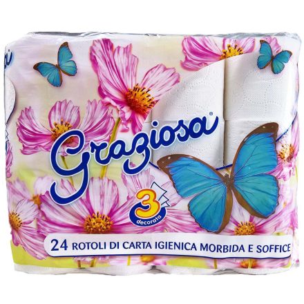 Toalettpapír 3 rétegű 24 tekercs/cs, 4 cs/karton, Graziosa