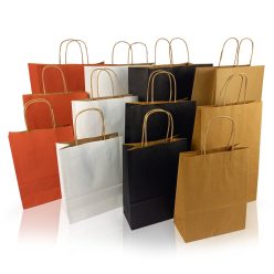   Sodrottfüles papírtáska 320x420mm 150mm talp L méret 200 db/doboz, fekete