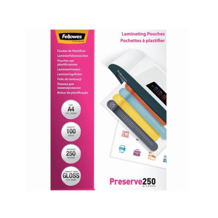 Lamináló fólia, A4, 250 mikron, fényes, 100 db/doboz, Fellowes®
