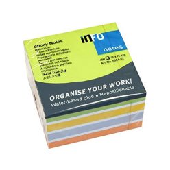   Jegyzettömb öntapadó, 75x75mm, 450lap, Info Notes intenzív zöld, sárga, lila, narancs