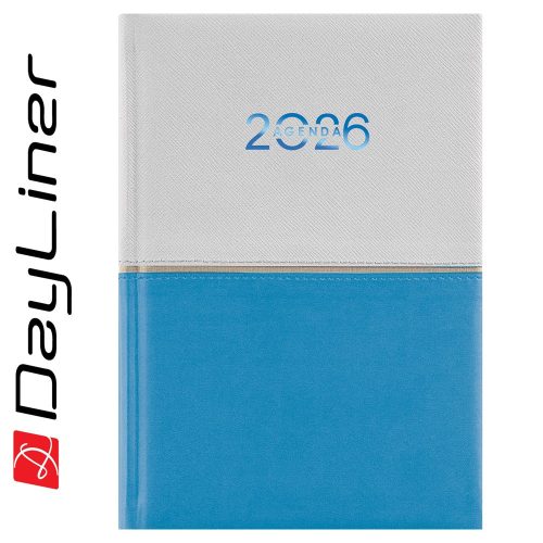 Határidőnapló Contrast A5 napi, fehér lapokkal fehér-világoskék Dayliner 2026.