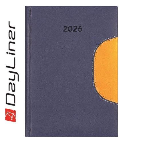 Határidőnapló Memphis A5 napi, fehér lapokkal kék-sárga Dayliner 2026.