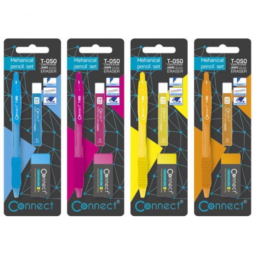 Írószer szett Connect, nyomósirón + ironbél 0,5mm, HB + radír, klf. színek, bliszteren
