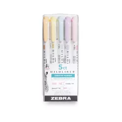   Szövegkiemelő készlet, 1,4/4 mm, kétvégű, Zebra Mildliner Highlighter Gentle, 5 különböző szín