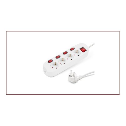 Elosztó négy csatlakozós 1,5m kábellel 4+1 kapcsolós asztali 16A max.