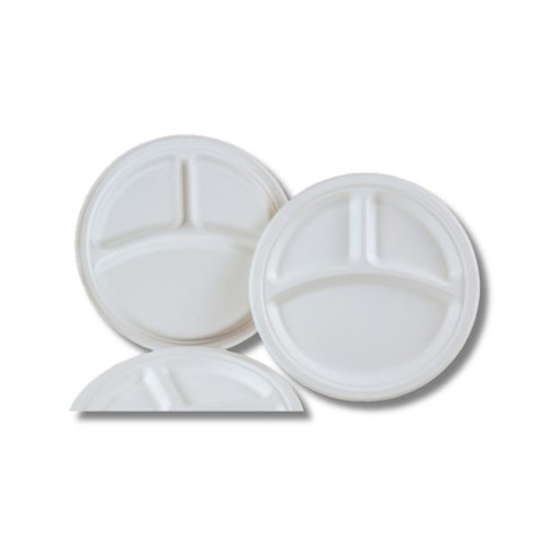 Tányér lapos D 25,4 cm 3 részes komposztálható cukornád 125 db/csomag, natúr
