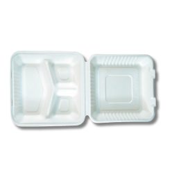  Papírdoboz ételes 3 részes HP4, 23 x 23 x 8cm komposztálható cukornád 100 db/csomag, natúr