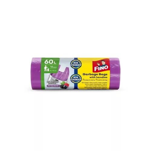Szemeteszsák köthető füles 60 literes 15 db/tekercs Fino lila
