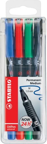 Alkoholos marker készlet 1mm, STABILO OHPen M, 4 klf. szín