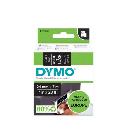 Feliratozógép szalag Dymo D1 S0721010/53721 24mmx7m, ORIGINAL, fehér/fekete