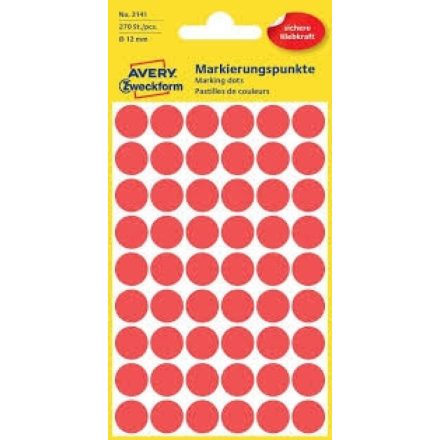 Etikett címke, o12mm, jelölésre, 54 címke/ív, 5 ív/doboz, Avery piros