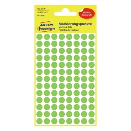 Etikett címke, o8mm, jelölésre, neon 104 címke/ív, 4 ív/doboz, Avery zöld