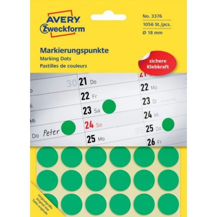 Etikett címke, jelölésre 18 mm, Avery zöld, 