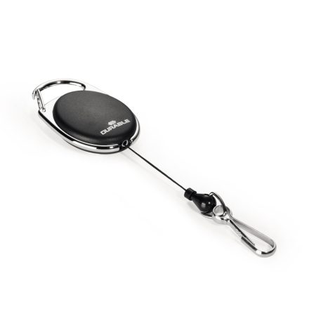 Névjegykártyatartó kihúzható karabineres, Durable with Snap Hook fekete