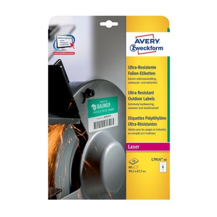 Etikett címke, 99,1 x67,7mm, ultra ellenálló 8 címke/ív, 10 ív/doboz, Avery fehér