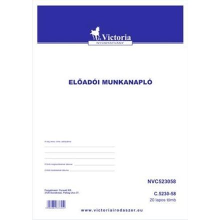 Nyomtatvány, előadói munkanapló, 20 lap, A4, VICTORIA, "C.5230-58", 20 tömb/csomag
