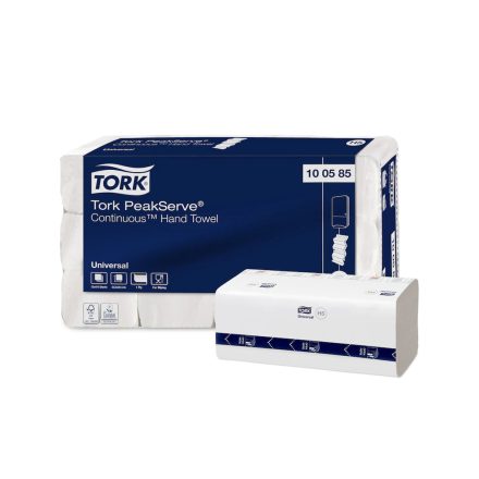 Kéztörlő 1 rétegű folyamatos adagolású 410 lap/csomag 12 csomag/karton 12 db/karton PeakServe® Tork_100585 fehér