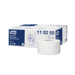   Toalettpapír 3 rétegű közületi átmérő: 18,7 cm 600 lap/120 m/tek 12 tek/karton Extra Soft Mini Jumbo Tork_110255 fehér